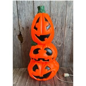 Vintage General Foam Plastics Pumpkin Blow Mold Orange Stacked Jack-O-Lantern